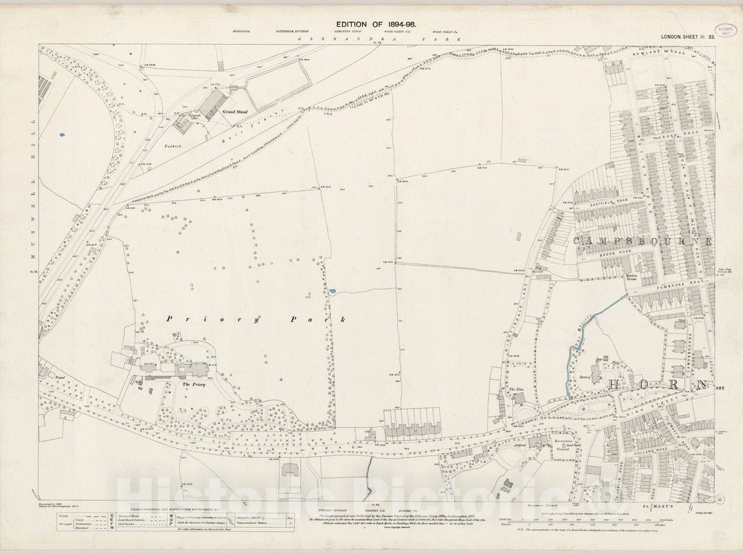 Historic Map : London (England), City Atlas Map, London Sheet III.33 1895 - Vintage Wall Art