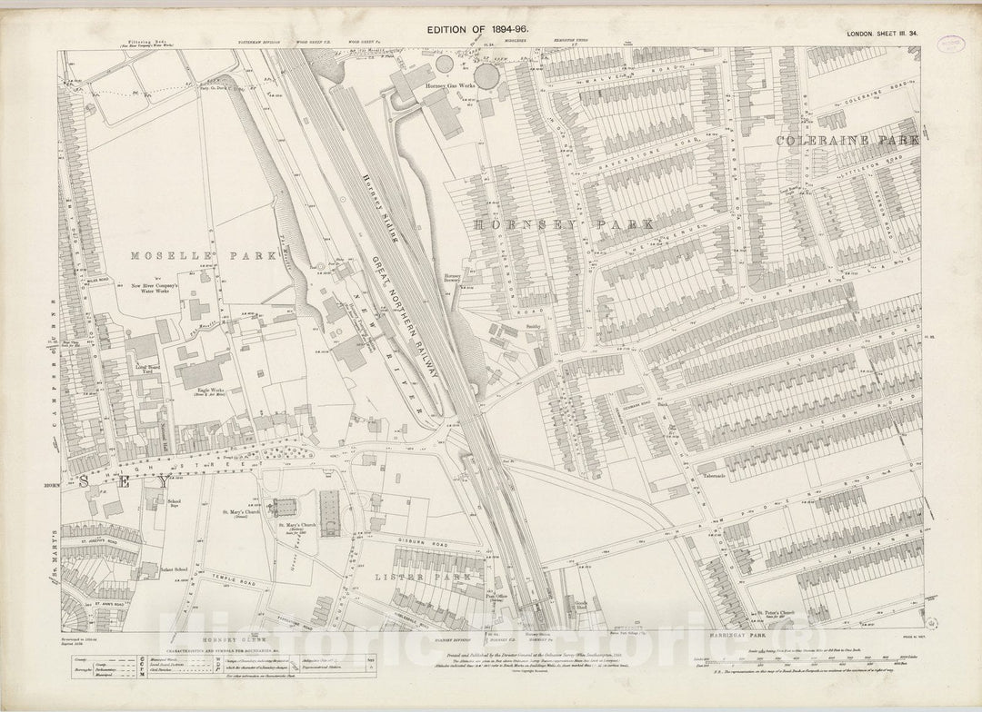 Historic Map : London (England), City Atlas Map, London Sheet III.34 1895 - Vintage Wall Art