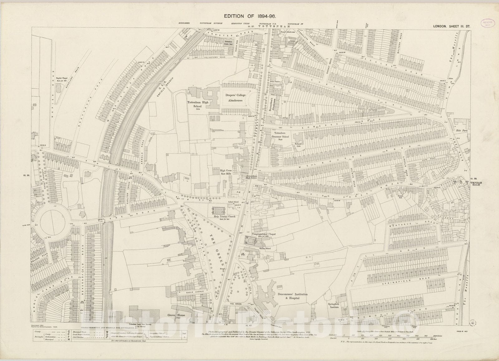 Historic Wall Map : London (England), City Atlas Map, London Sheet III.37 1895 - Vintage Wall Art