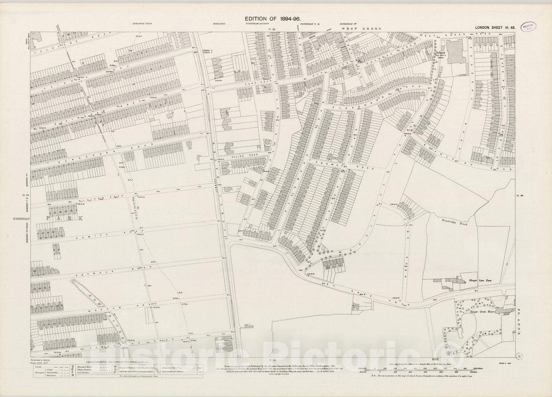 Historic Map : London (England), City Atlas Map, London Sheet III.45 1895 - Vintage Wall Art