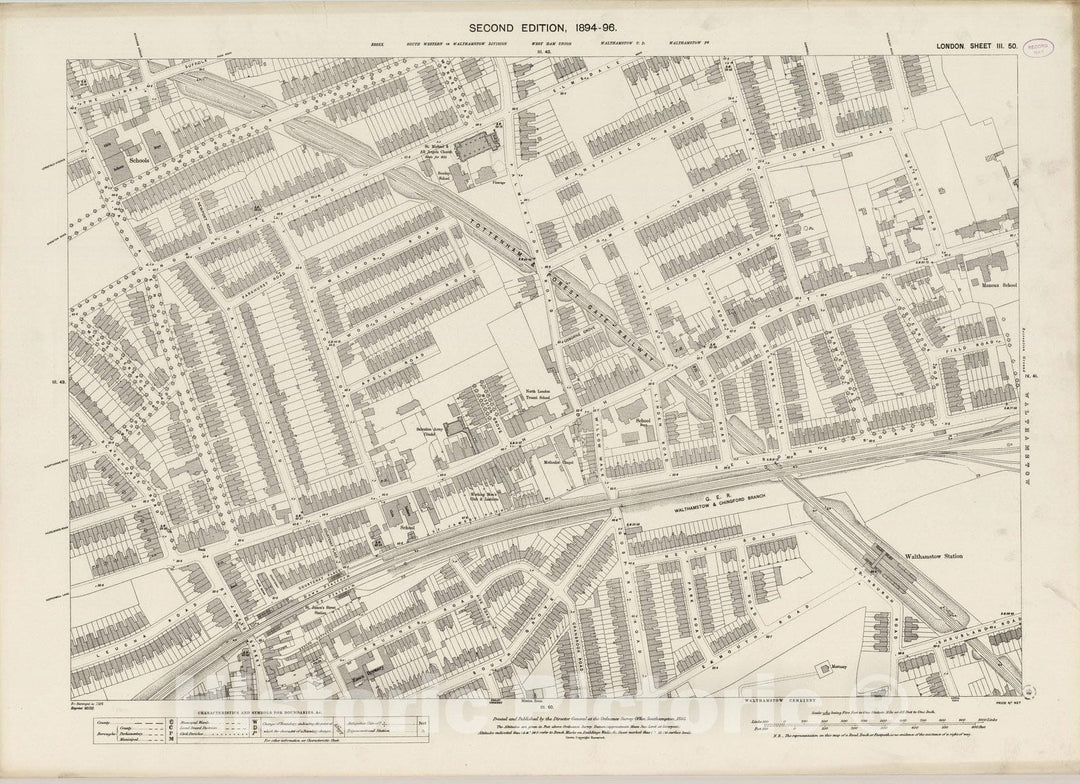 Historic Map : London (England), City Atlas Map, London Sheet III.50 1895 - Vintage Wall Art