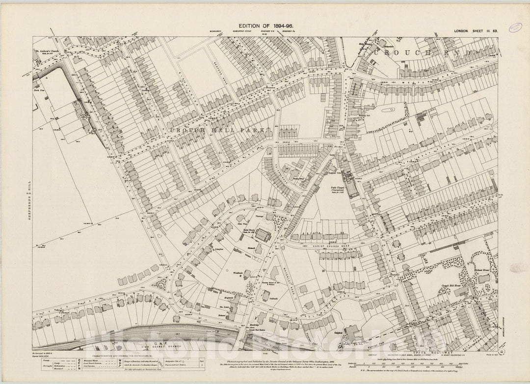 Historic Map : London (England), City Atlas Map, London Sheet III.53 1895 - Vintage Wall Art