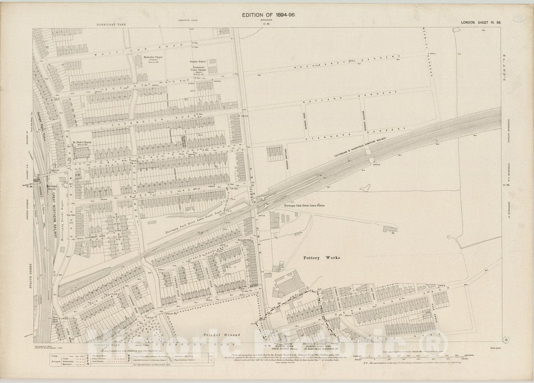 Historic Map : London (England), City Atlas Map, London Sheet III.55 1895 - Vintage Wall Art