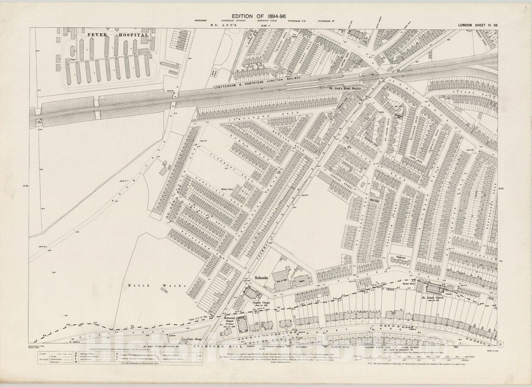 Historic Map : London (England), City Atlas Map, London Sheet III.56 1895 - Vintage Wall Art