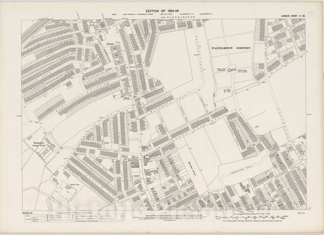 Historic Map : London (England), City Atlas Map, London Sheet III.60 1895 - Vintage Wall Art