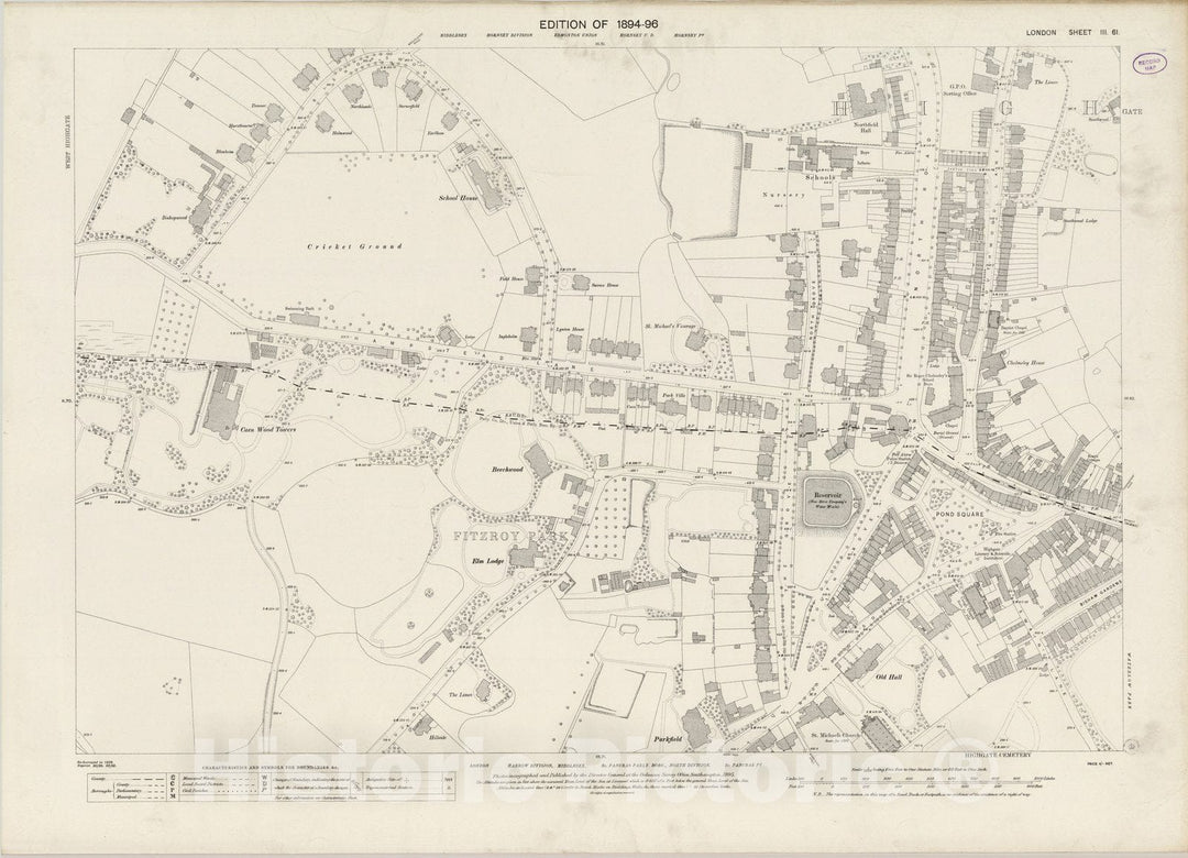 Historic Map : London (England), City Atlas Map, London Sheet III.61 1895 - Vintage Wall Art