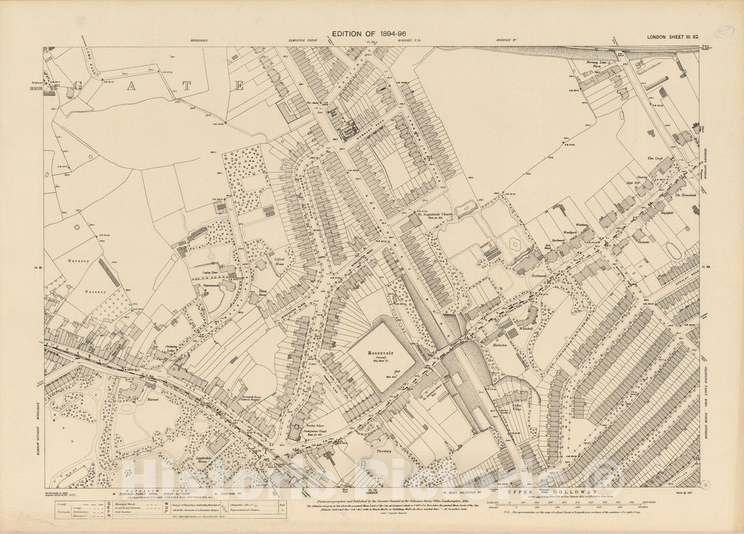 Historic Map : London (England), City Atlas Map, London Sheet III.62 1895 - Vintage Wall Art