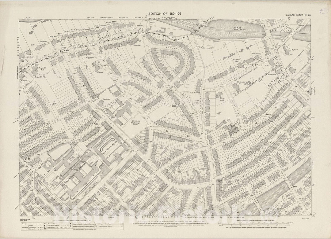 Historic Map : London (England), City Atlas Map, London Sheet III.63 1895 - Vintage Wall Art