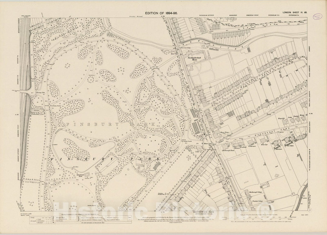 Historic Map : London (England), City Atlas Map, London Sheet III.65 1895 - Vintage Wall Art