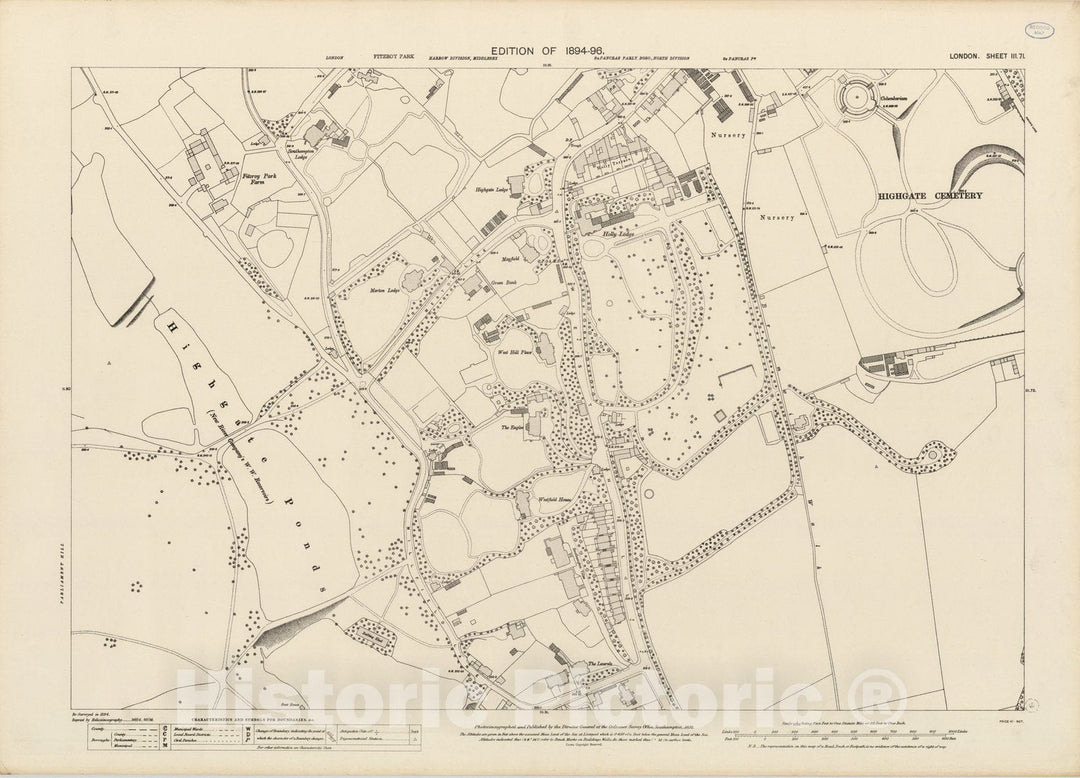 Historic Map : London (England), City Atlas Map, London Sheet III.71 1895 - Vintage Wall Art