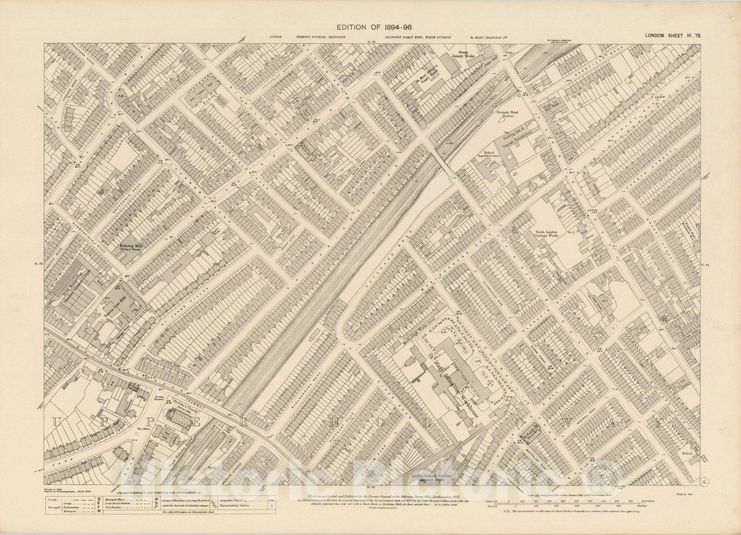 Historic Map : London (England), City Atlas Map, London Sheet III.73 1895 - Vintage Wall Art