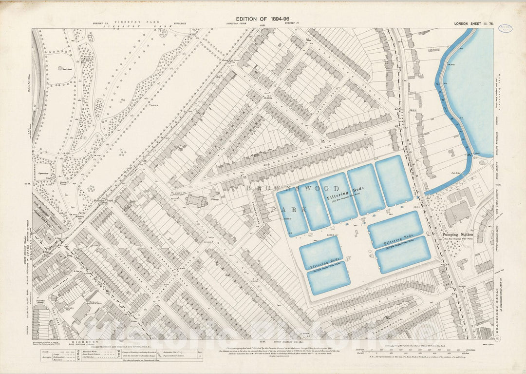 Historic Map : London (England), City Atlas Map, London Sheet III.75 1895 - Vintage Wall Art