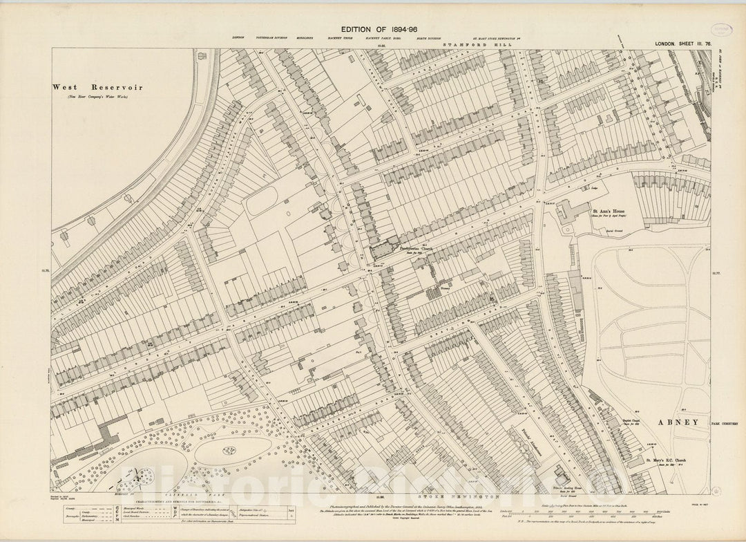 Historic Map : London (England), City Atlas Map, London Sheet III.76 1895 - Vintage Wall Art