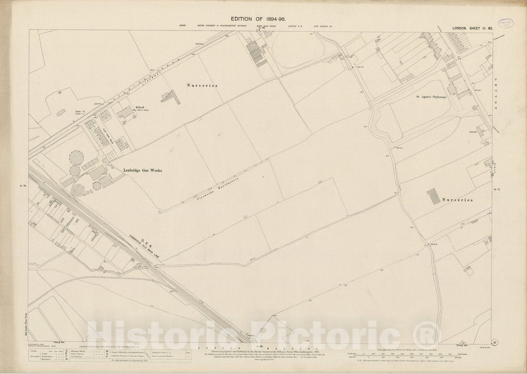 Historic Map : London (England), City Atlas Map, London Sheet III.80 1895 - Vintage Wall Art