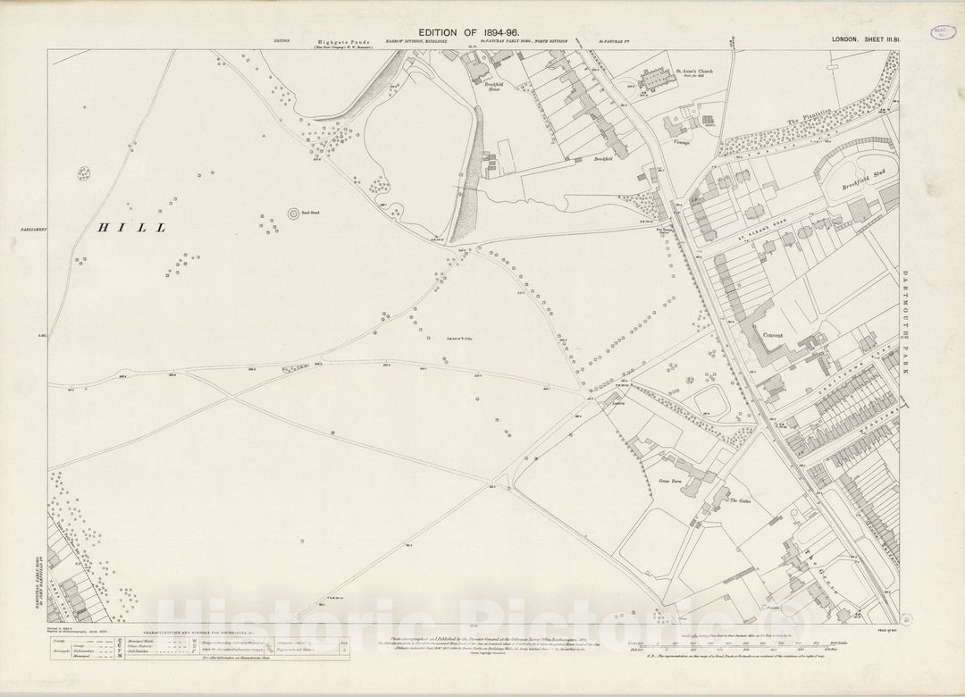 Historic Map : London (England), City Atlas Map, London Sheet III.81 1895 - Vintage Wall Art