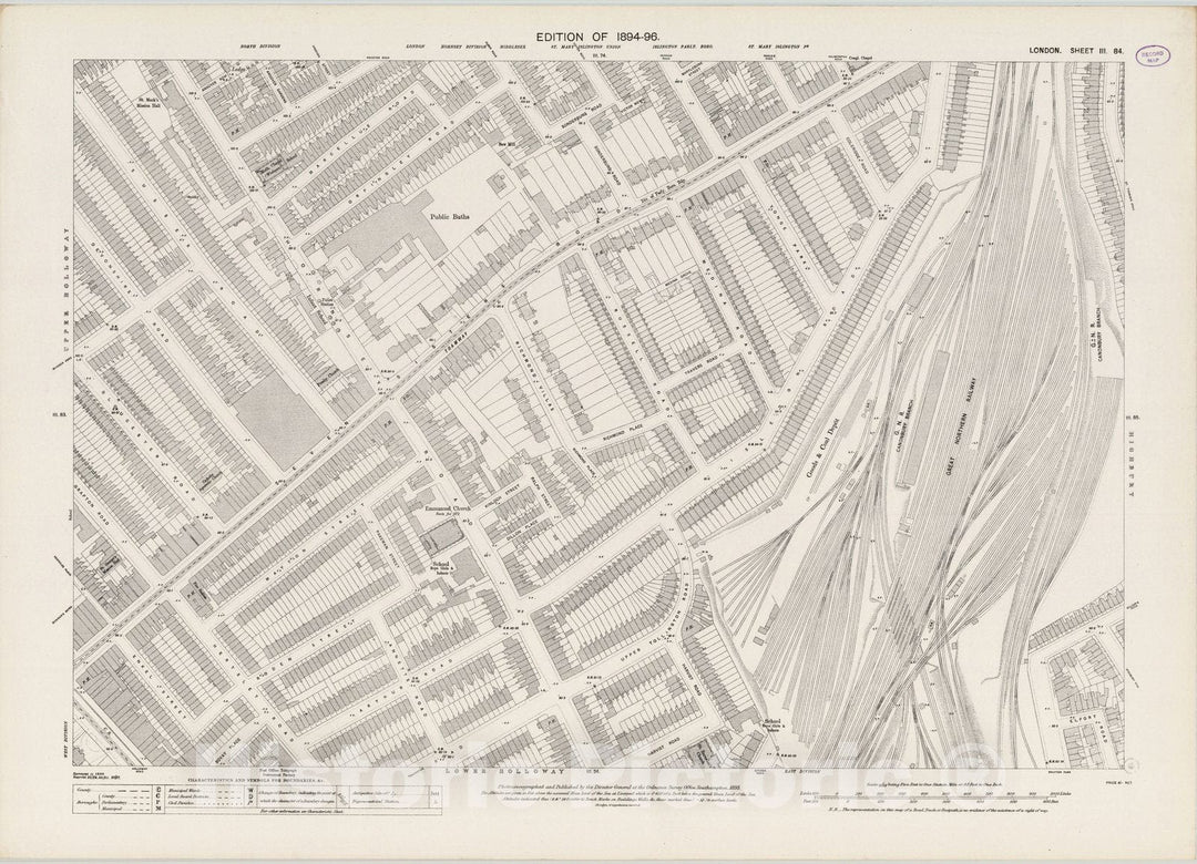 Historic Map : London (England), City Atlas Map, London Sheet III.84 1895 - Vintage Wall Art