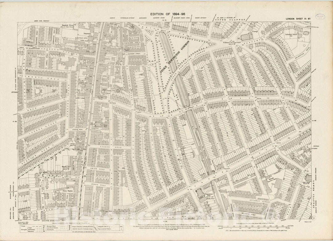 Historic Map : London (England), City Atlas Map, London Sheet III.87 1895 - Vintage Wall Art