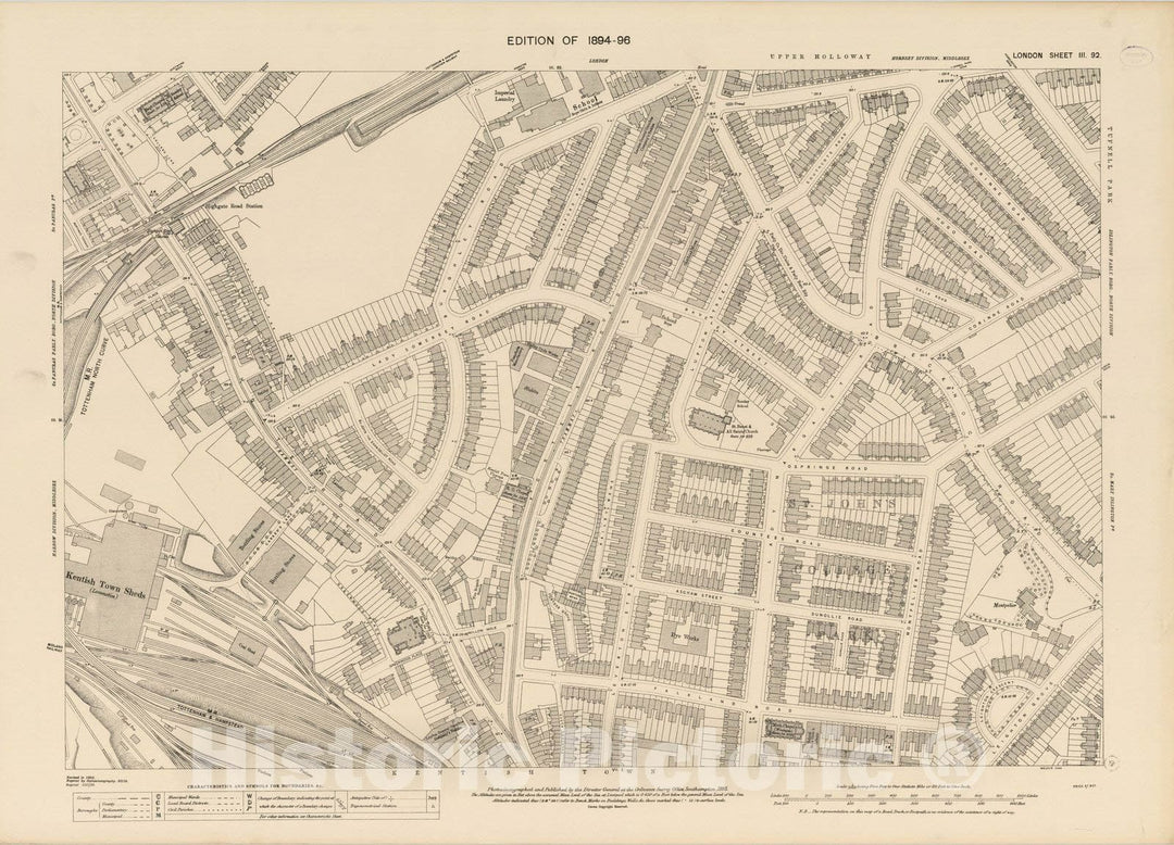 Historic Map : London (England), City Atlas Map, London Sheet III.92 1895 - Vintage Wall Art