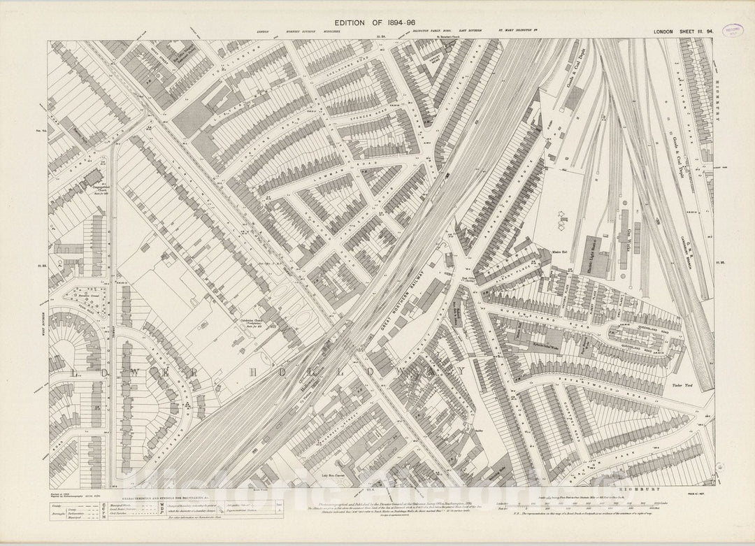 Historic Map : London (England), City Atlas Map, London Sheet III.94 1895 - Vintage Wall Art