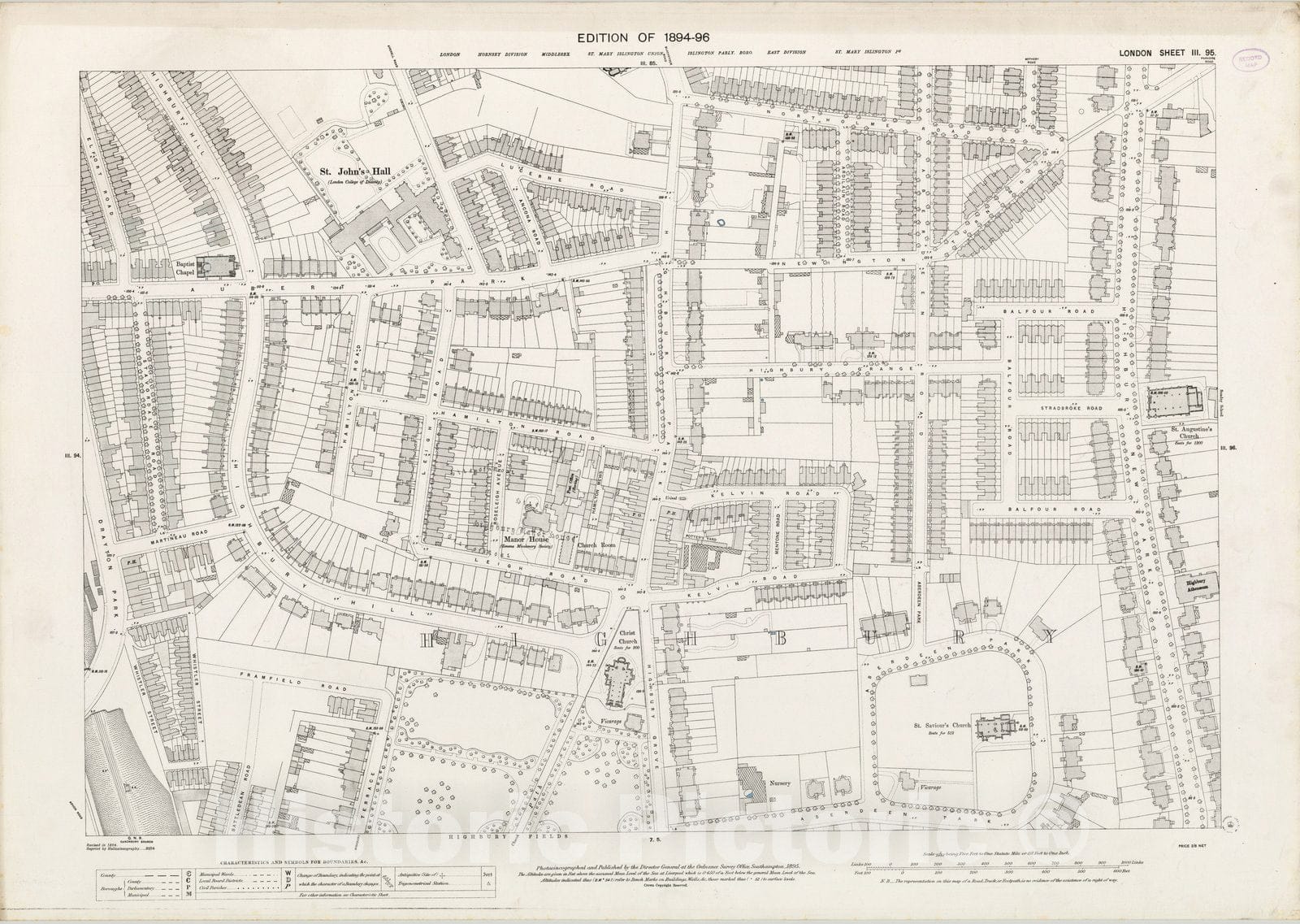 Historic Map : London (England), City Atlas Map, London Sheet III.95 1895 - Vintage Wall Art