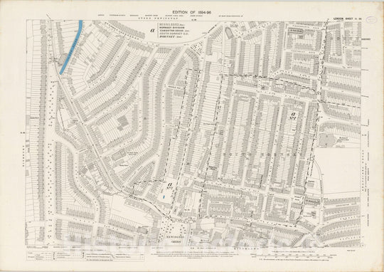 Historic Wall Map : London (England), City Atlas Map, London Sheet III.96 1895 - Vintage Wall Art