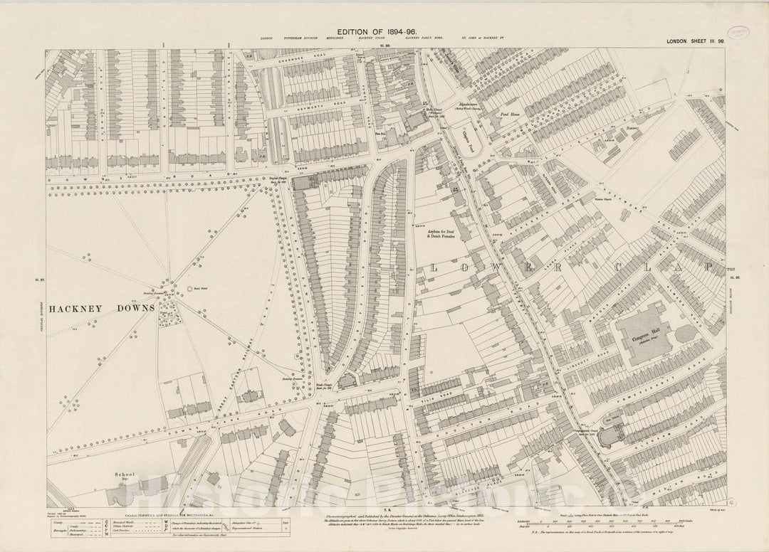 Historic Map : London (England), City Atlas Map, London Sheet III.98 1895 - Vintage Wall Art