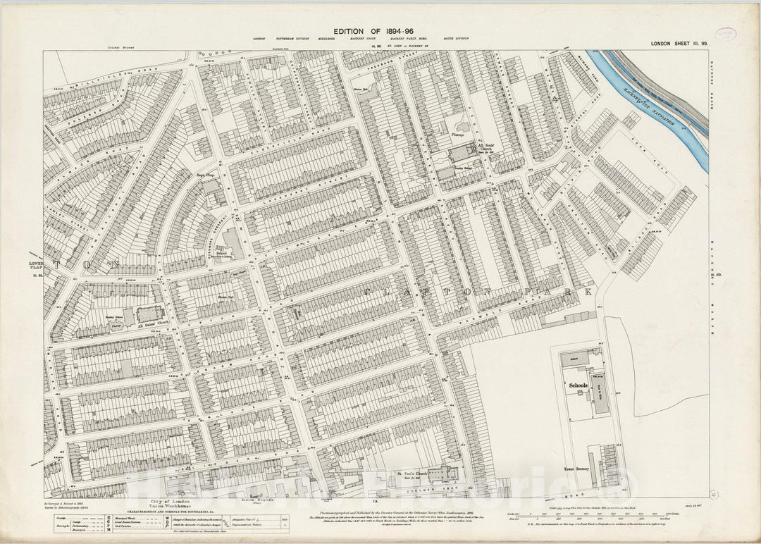 Historic Map : London (England), City Atlas Map, London Sheet III.99 1895 - Vintage Wall Art