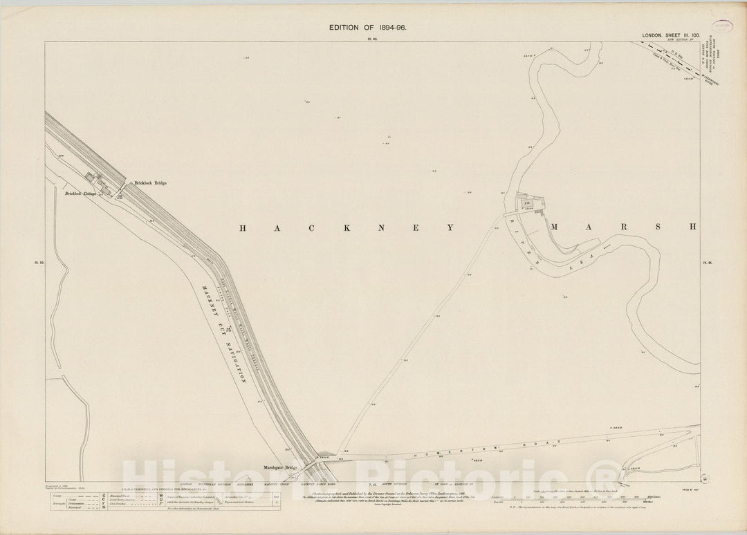 Historic Map : London (England), City Atlas Map, London Sheet III.100 1895 - Vintage Wall Art