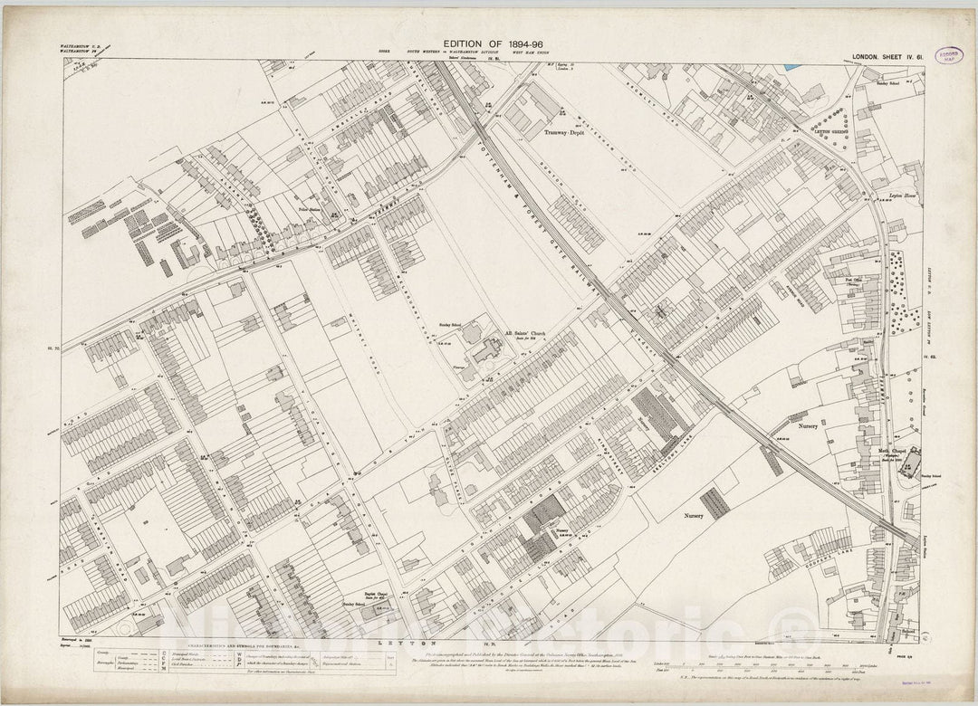 Historic Wall Map : London (England), City Atlas Map, London Sheet IV.61 1895 - Vintage Wall Art