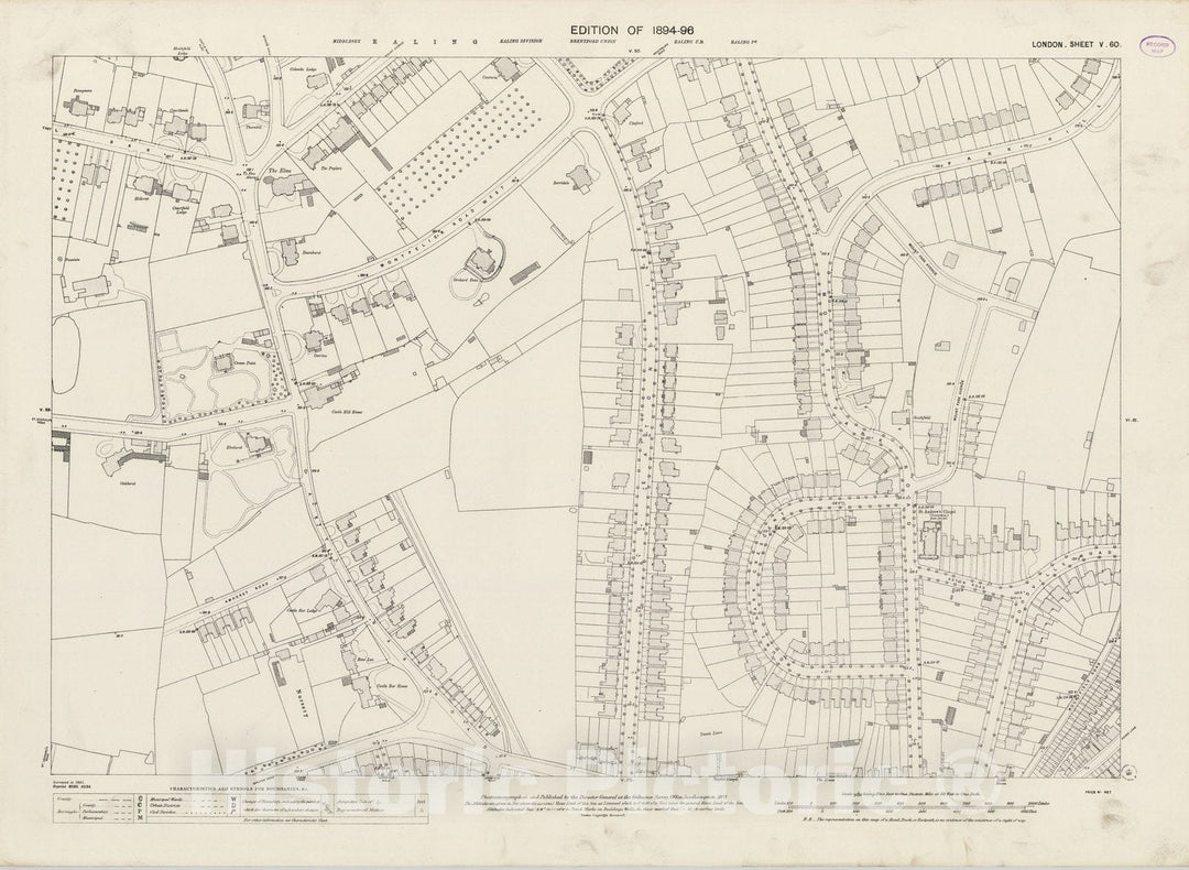 Historic Map : London (England), City Atlas Map, London Sheet V.60 1893 - Vintage Wall Art