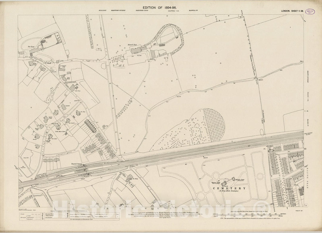 Historic Map : London (England), City Atlas Map, London Sheet V.68 1893 - Vintage Wall Art