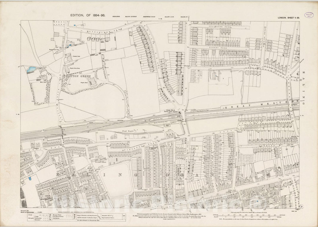 Historic Map : London (England), City Atlas Map, London Sheet V.69 1893 - Vintage Wall Art