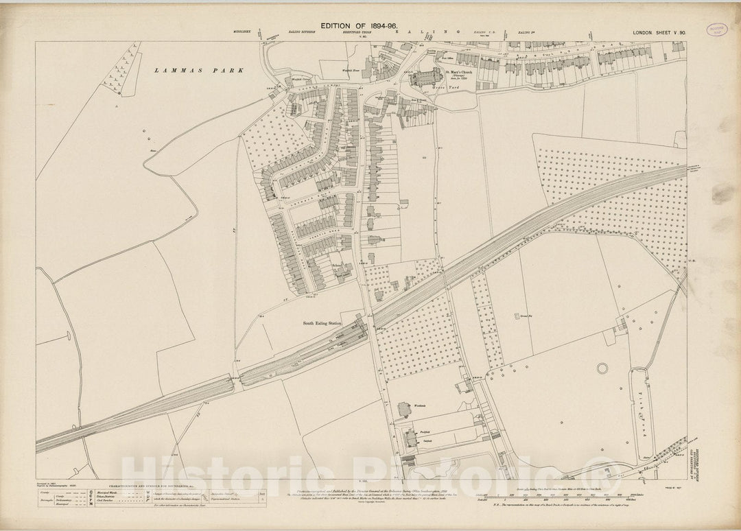 Historic Map : London (England), City Atlas Map, London Sheet V.90 1893 - Vintage Wall Art