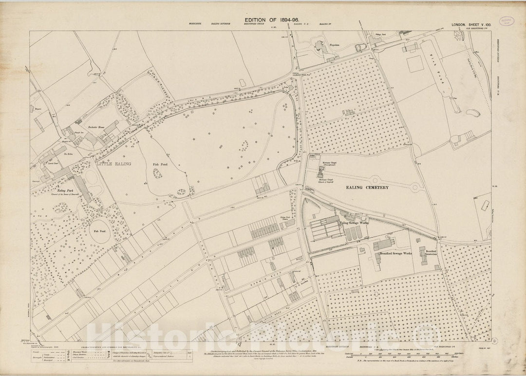 Historic Map : London (England), City Atlas Map, London Sheet V.100 1893 - Vintage Wall Art