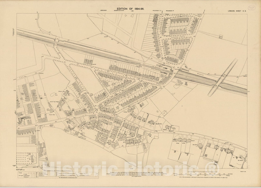 Historic Map : England , London (England), London (England), City Atlas Map, London Sheet VI.6 1893 , Vintage Wall Art