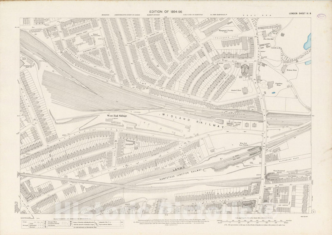 Historic Map : England , London (England), London (England), City Atlas Map, London Sheet VI.8 1894 , Vintage Wall Art