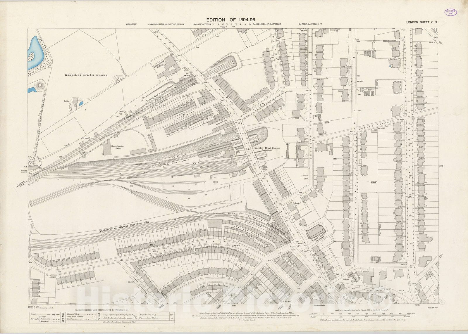 Historic Map : England , London (England), London (England), City Atlas Map, London Sheet VI.9 1895 , Vintage Wall Art