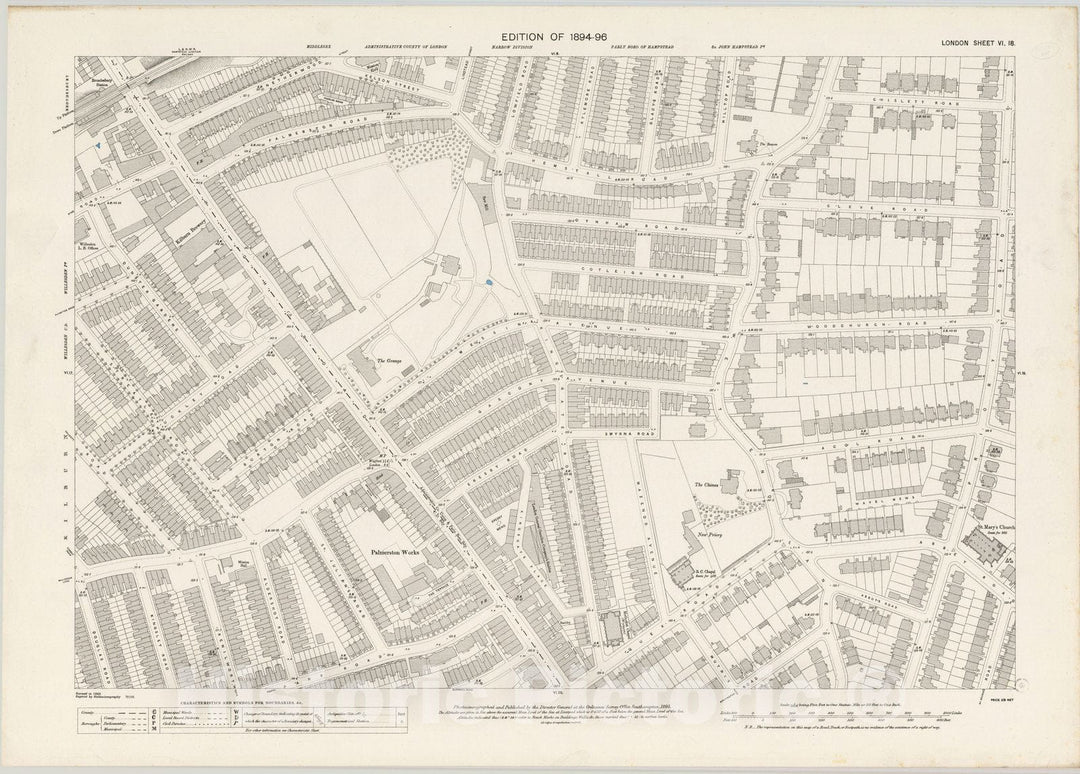 Historic Map : England , London (England), London (England), City Atlas Map, London Sheet VI.18 1895 , Vintage Wall Art