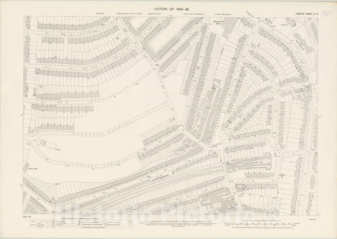 Historic Map : England , London (England), London (England), City Atlas Map, London Sheet VI.19 1895 , Vintage Wall Art