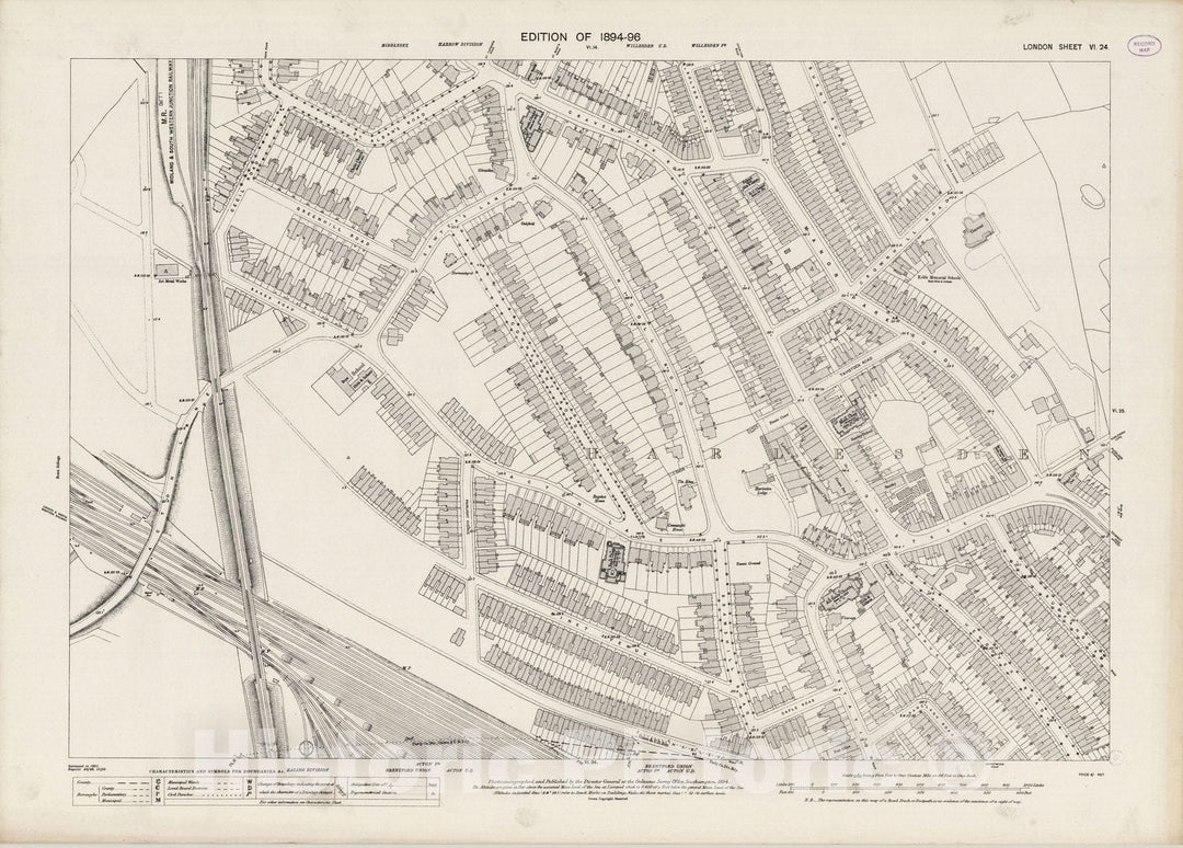 Historic Map : England , London (England), London (England), City Atlas Map, London Sheet VI.24 1894 , Vintage Wall Art