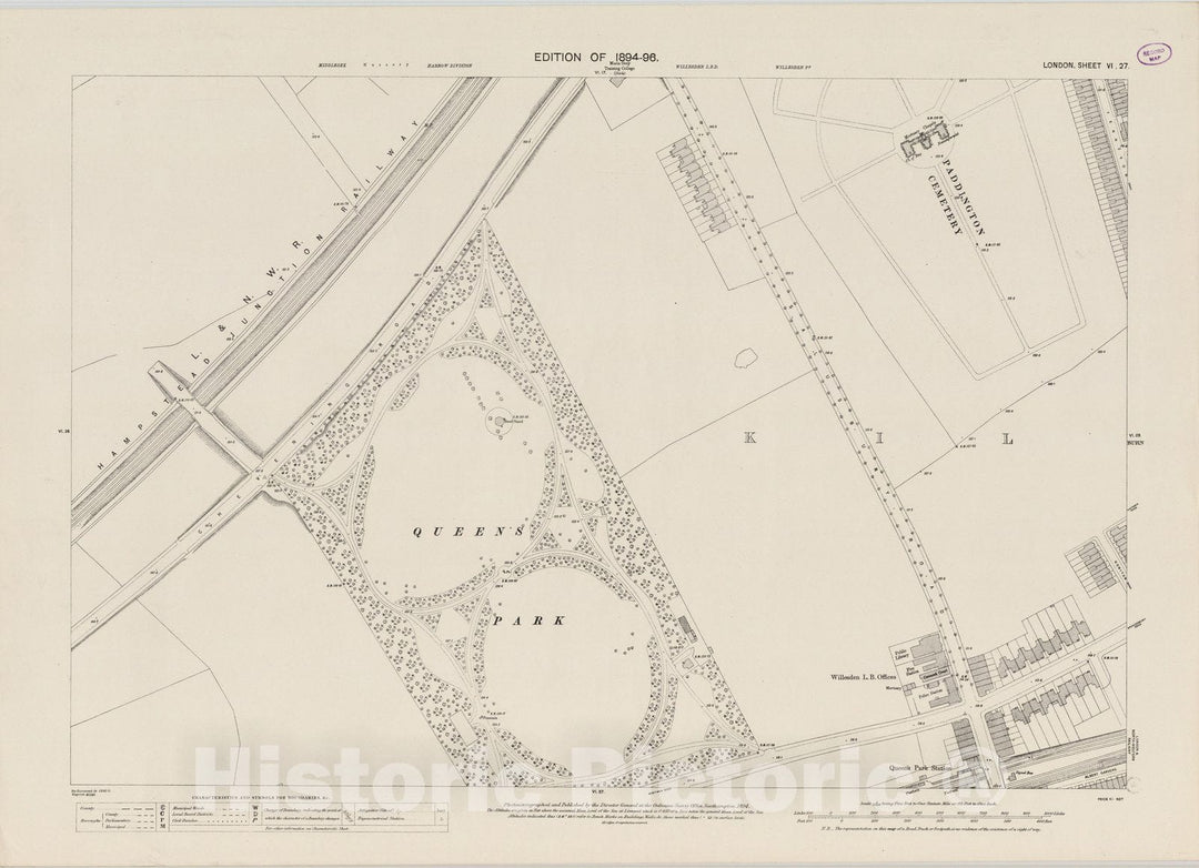 Historic Map : England , London (England), London (England), City Atlas Map, London Sheet VI.27 1894 , Vintage Wall Art