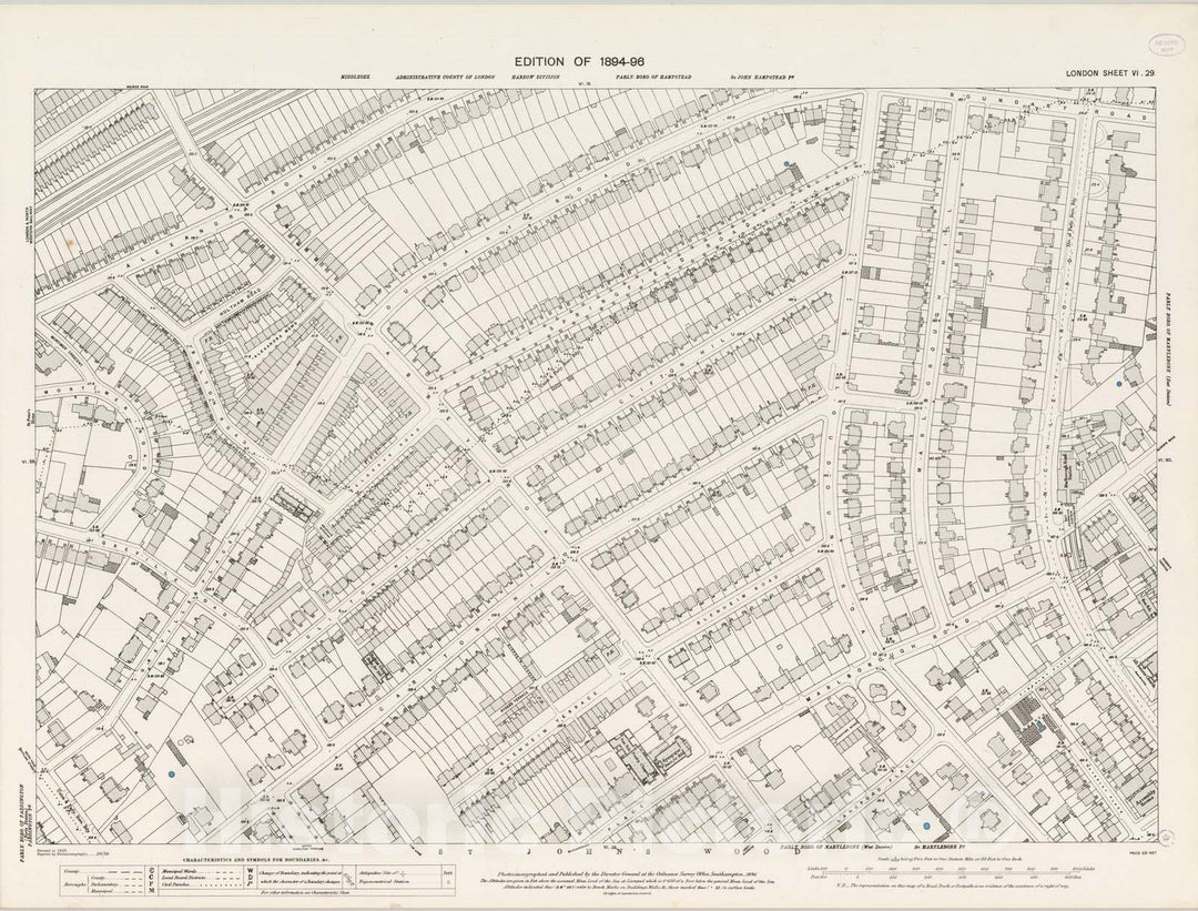 Historic Map : England , London (England), London (England), City Atlas Map, London Sheet VI.29 1894 , Vintage Wall Art