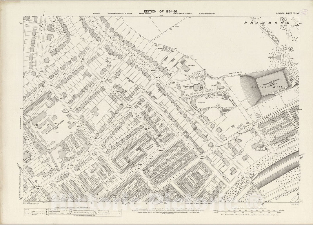 Historic Map : England , London (England), London (England), City Atlas Map, London Sheet VI.30 1895 , Vintage Wall Art