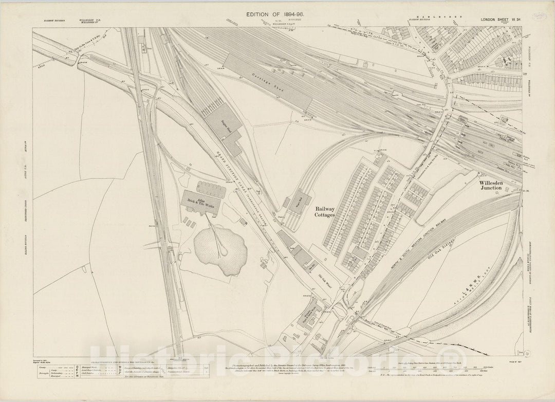 Historic Map : England , London (England), London (England), City Atlas Map, London Sheet VI.34 1893 , Vintage Wall Art