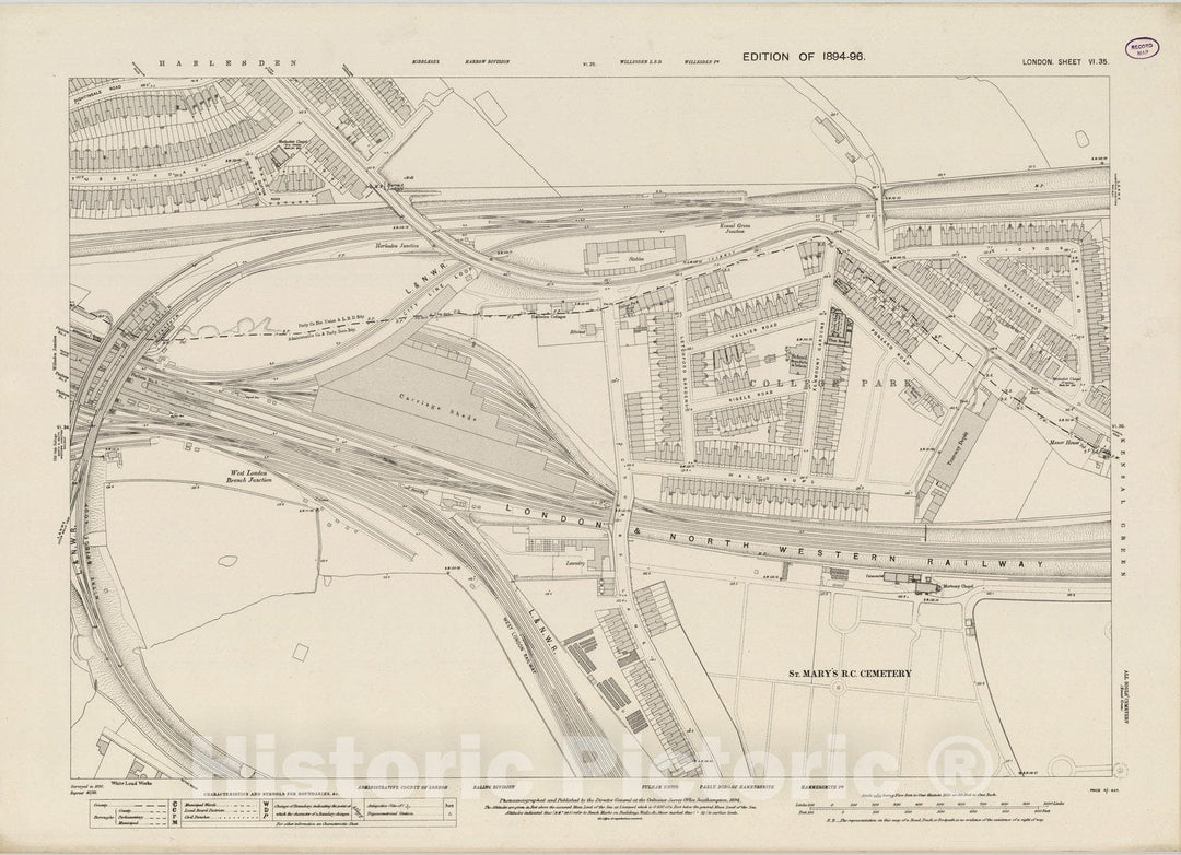 Historic Map : England , London (England), London (England), City Atlas Map, London Sheet VI.35 1894 , Vintage Wall Art