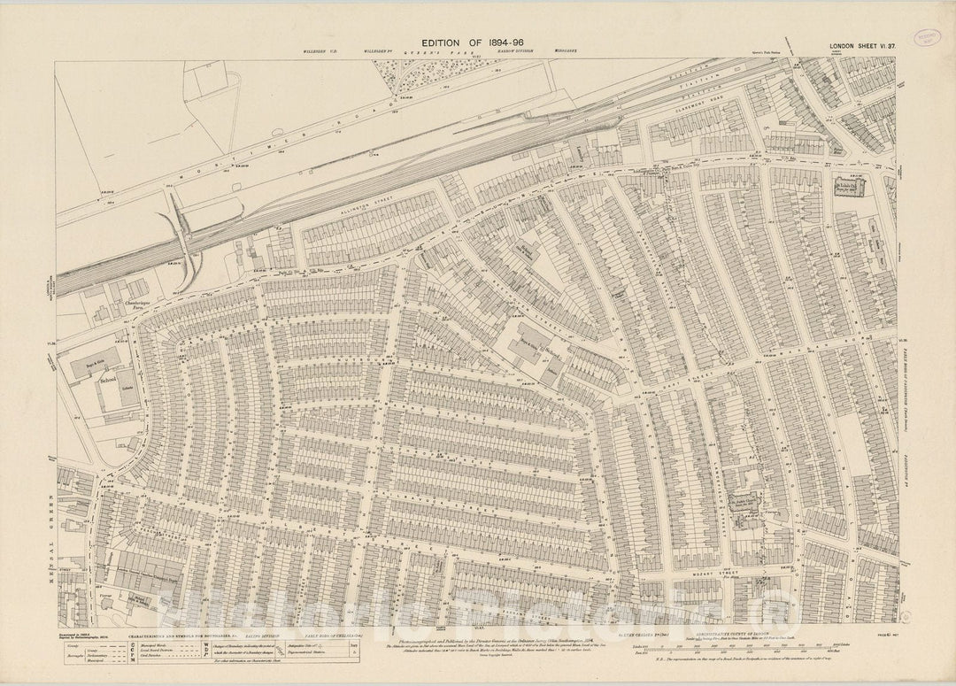 Historic Map : England , London (England), London (England), City Atlas Map, London Sheet VI.37 1894 , Vintage Wall Art