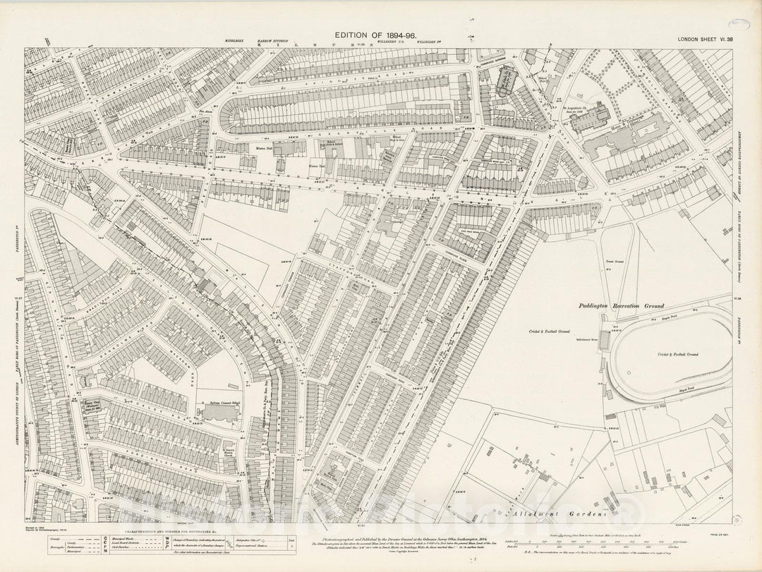 Historic Map : England , London (England), London (England), City Atlas Map, London Sheet VI.38 1894 , Vintage Wall Art