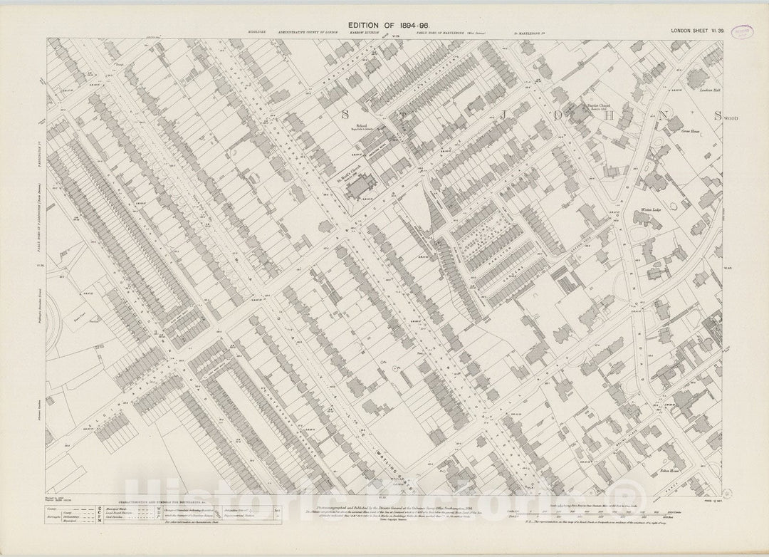 Historic Map : England , London (England), London (England), City Atlas Map, London Sheet VI.39 1894 , Vintage Wall Art