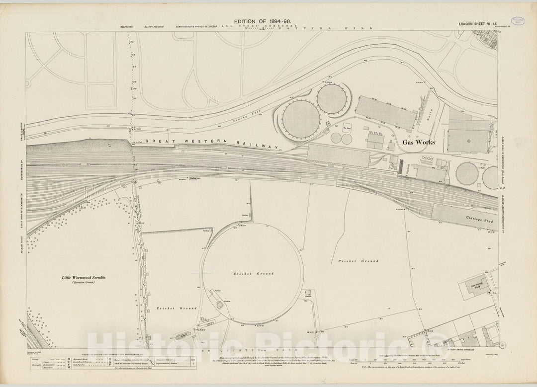 Historic Map : England , London (England), London (England), City Atlas Map, London Sheet VI.46 1894 , Vintage Wall Art