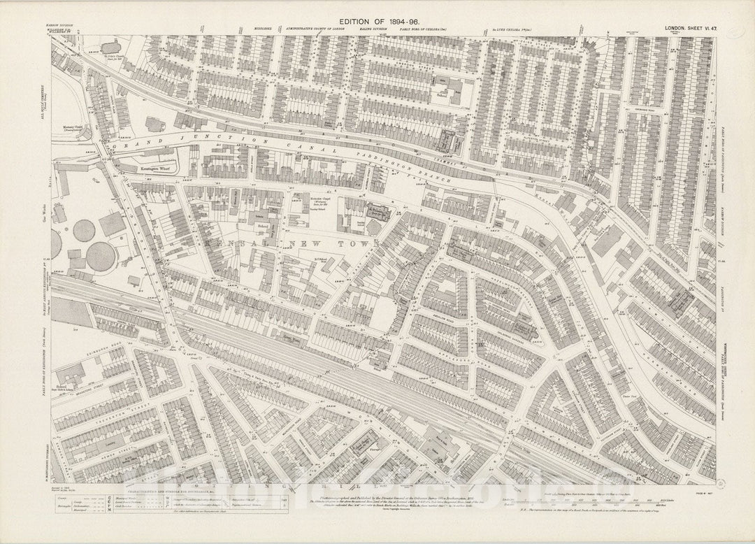 Historic Map : England , London (England), London (England), City Atlas Map, London Sheet VI.47 1895 , Vintage Wall Art